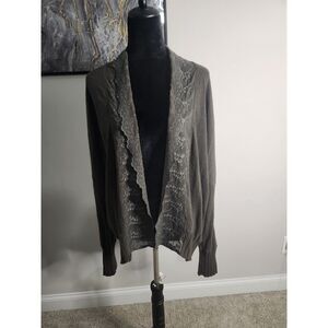 Tiny Olive Green Embroidered Open Front Cardigan – Size L